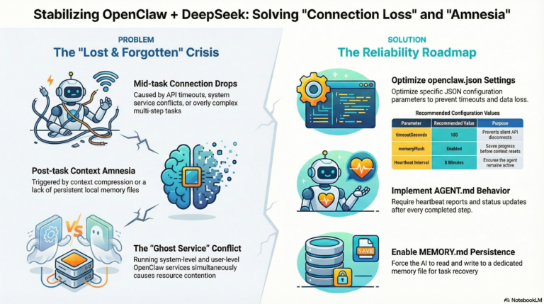 解决 OpenClaw 调用 DeepSeek 编程时的”中途失联”与”事后失忆”问题