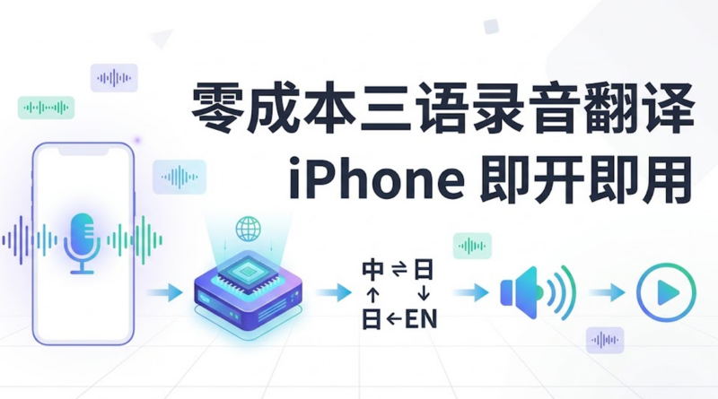 零成本三语录音翻译 App：iPhone 录音 → Whisper 转写 → one-api 翻译 → edge-tts 朗读（AI 生成白底封面）
